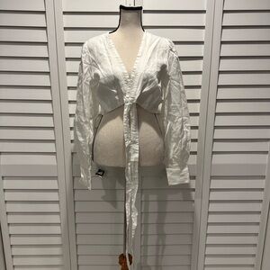 DISSH Annie White Linen Crop lined Tie-Front Top